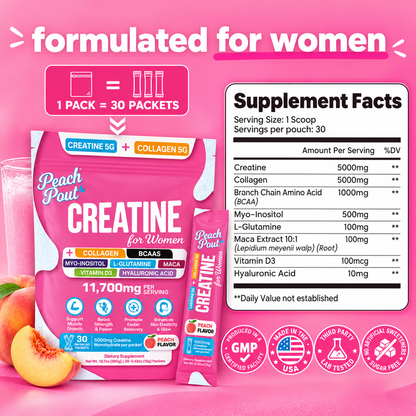 Peach Creatine + Collagen for Women – 30 On-the-Go Packets