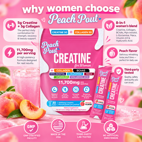 Peach Creatine + Collagen for Women – 30 On-the-Go Packets
